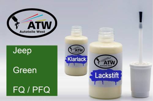 Jeep, Green, FQ / PFQ: 20ml Lackstift + 20ml Klarlack - Set, von ATW Autoteile West.